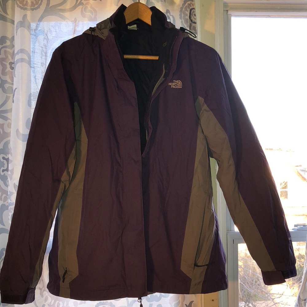 Purple and gray north face jacket